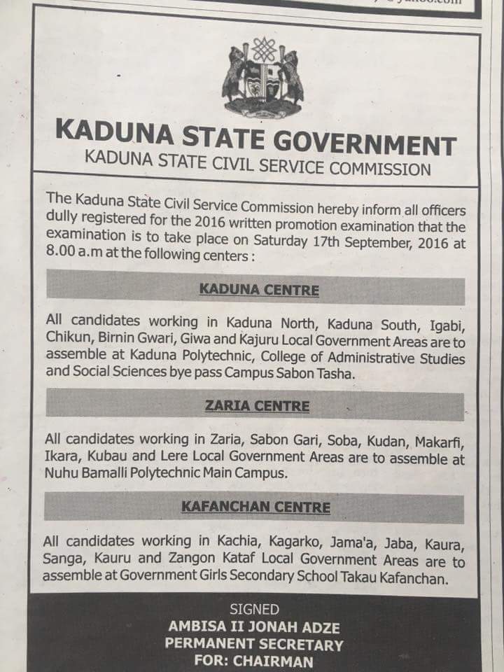 KADPBC's tweet photo. Public Service Announcement from Kaduna State Civil Service Commission. https://t.co/N3QgtwGcYx