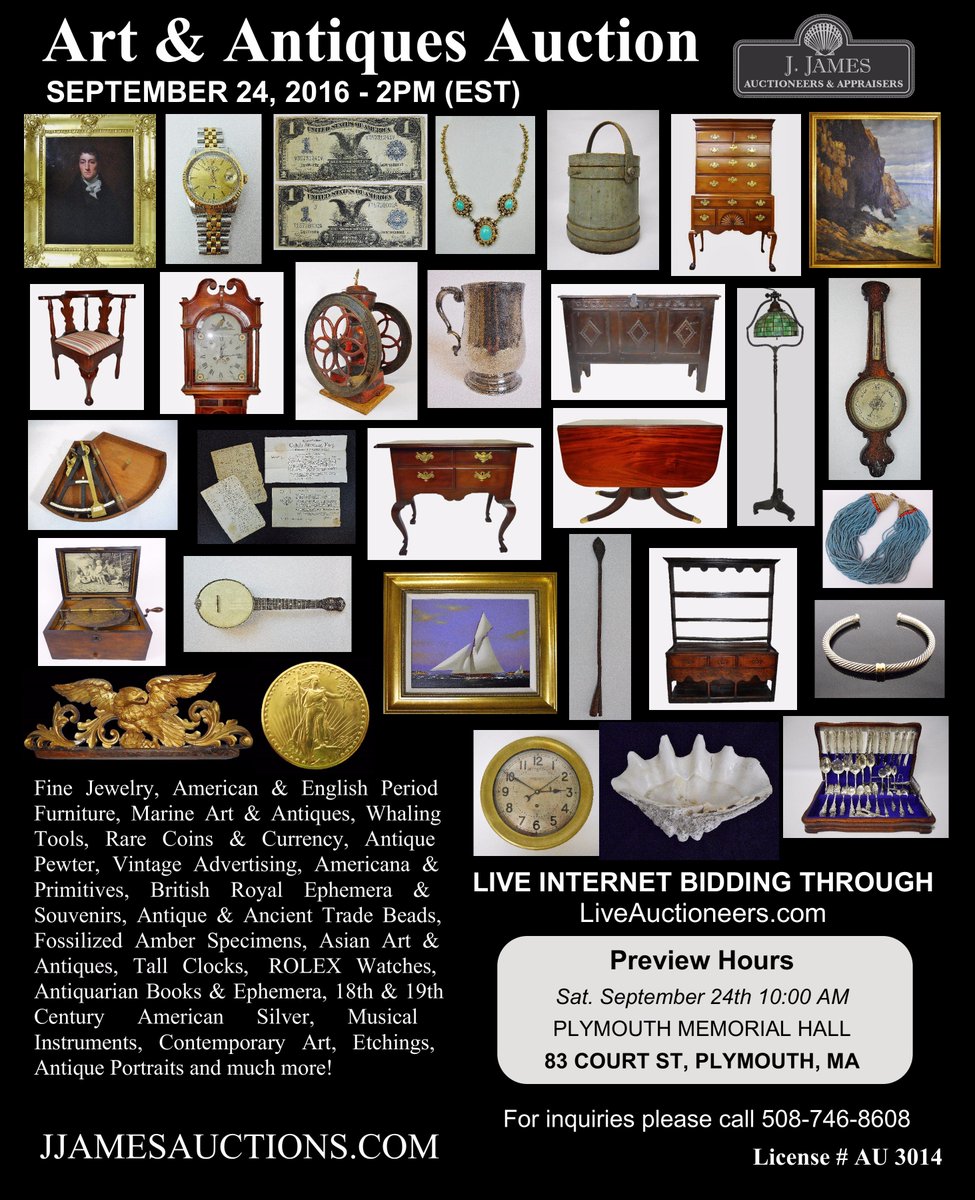JJamesAuctions's tweet photo. View our September 2016 Fall Art &amp; Antiques #auctioncatalog 
https://t.co/DmzFh1DJAR https://t.co/sLG7lQ76al