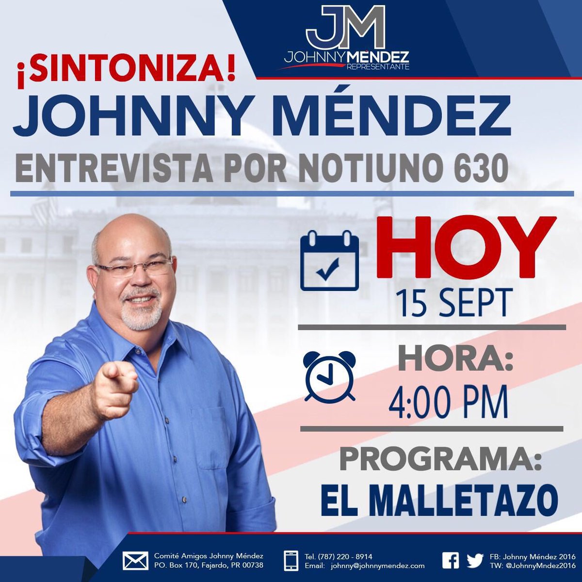 RicardoWritein's tweet photo. .@JohnnyMndez2016 estará en el programa de @cucusahernandez analizando y fiscalizando. #CompromisoConPR #JMParaPR https://t.co/Y1UEmF1MbD