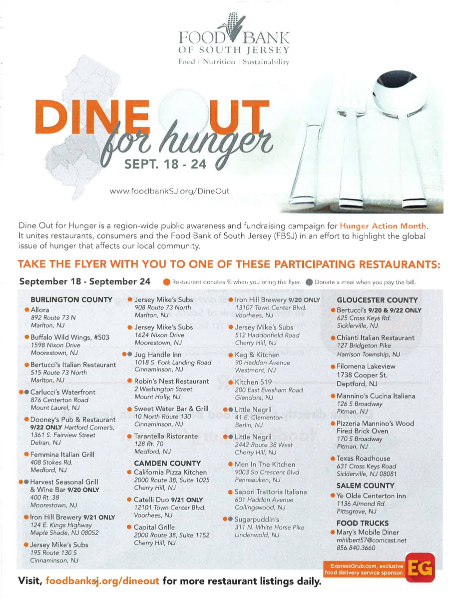 RidePATCO's tweet photo. Use this flyer to help #DineOutForHunger for @foodbankSJ from Sept. 18th-24th
https://t.co/Pg1VwE0G1F https://t.co/Cdr4o872GJ