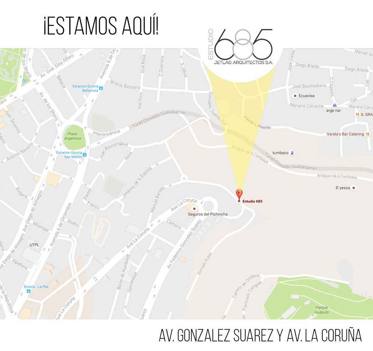 ESTUDIO685's tweet photo. Av. González Suárez y Av. La Coruña ¡Nuestra nueva dirección! Encuéntranos en Google Maps https://t.co/Kh4oj4om1N