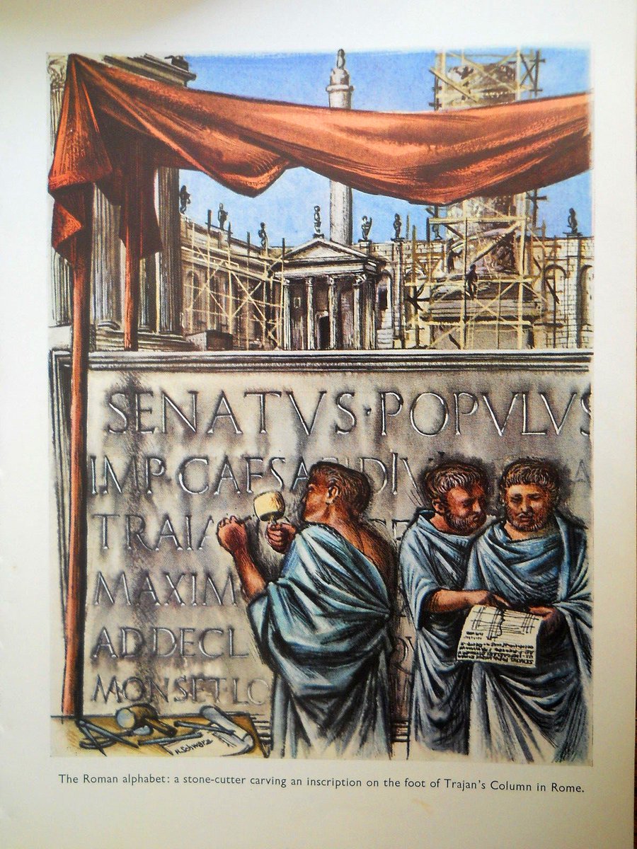 Love this 1960's illustration of Roman stone cutters engraving the inscription for Trajan's Column #roman #art