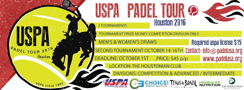 Next #padel #Tournament #October 14th-16th in #Houston. To sign up please go to this link padelusa.org/Page.aspx?id=19