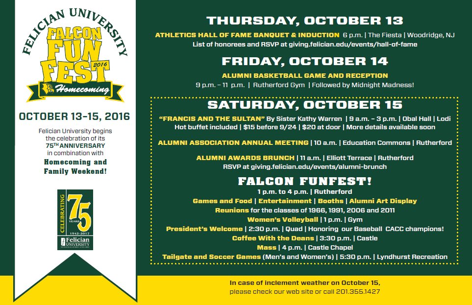 FelicianUSports's tweet photo. One month until Homecoming/Family Weekend! https://t.co/CU8pM8UzBl