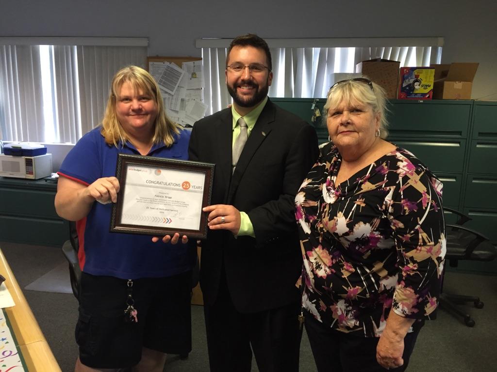 stewarsd5's tweet photo. Congratulations on 25 years of Service Patty. #58yearsofservicebetweenthese3 @GoAvisBudget @ABGJAX @NickEbert6 https://t.co/9to1Gt6G2D