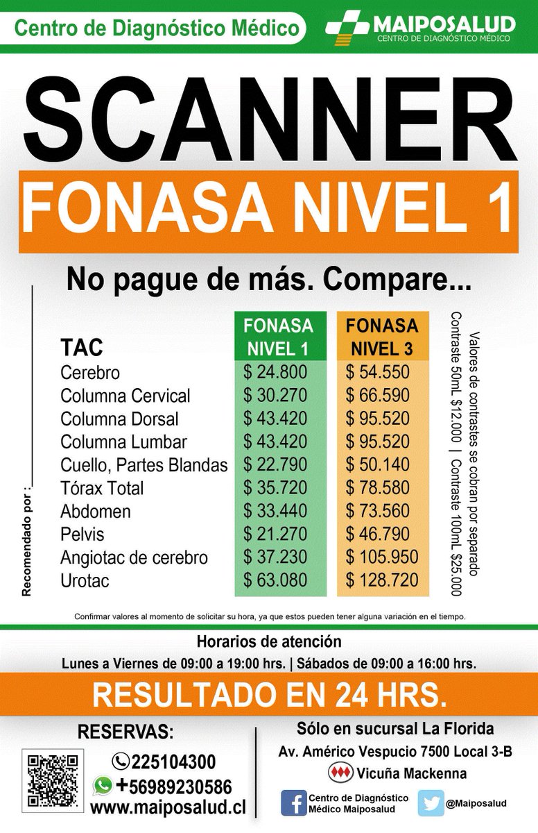 Maiposalud's tweet photo. Contamos con horas disponibles para Examenes de scanner, COMPARE NUESTROS VALORES FONASA NIVEL 1.
#Solicitesuhora https://t.co/sEVX6TMMEv