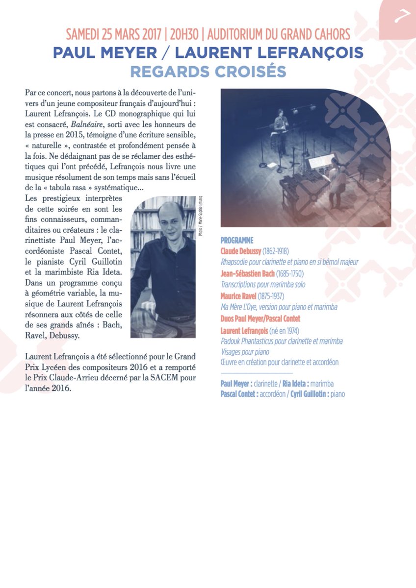 lefrancoiscompo's tweet photo. cette année en résidence à #cahors concert le 25 mars #paulmeyer #pascalcontet #riaideta #cyrilguillon https://t.co/bav2tLWVHy