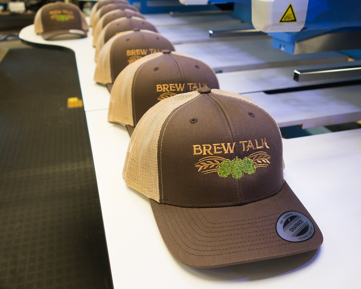 These hats came out amazing for <a href="/brewtalktv/">Brew Talk</a>! #embroidery #hats #customapparel #chicoca #craftbeer