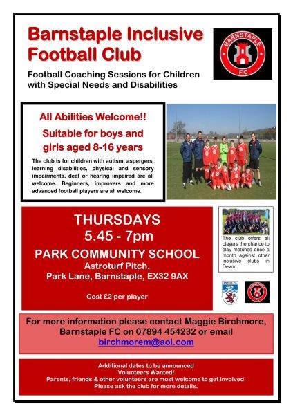 devonautismcen's tweet photo. #Barnstaple Inclusive Football Club really need new players. Please share with the #football fan(s) in your life!! https://t.co/Y4CJI8hCyC
