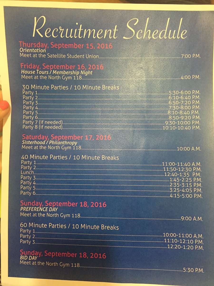 AlexGallo_FSPA's tweet photo. •RECRUITMENT SCHEDULE• if you aren't sure where to go at what time! 💞 https://t.co/4BuO4MAai5