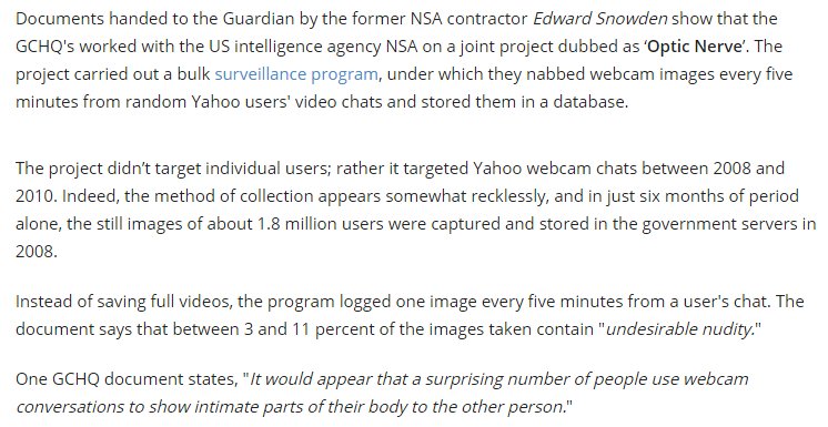 brettshavers's tweet photo. 2008: NSA collected millions of images from Yahoo video chat users.
2016: FBI says "cover your webcam".
#privacygone https://t.co/vJF6IJUvu2