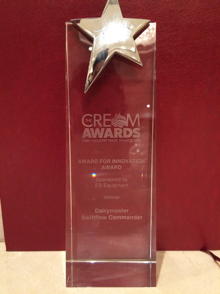 dairymaster's tweet photo. Delighted to have won top award for innovation at UK Cream Awards for Swiftflo Commander https://t.co/epqYkIHQ4B
