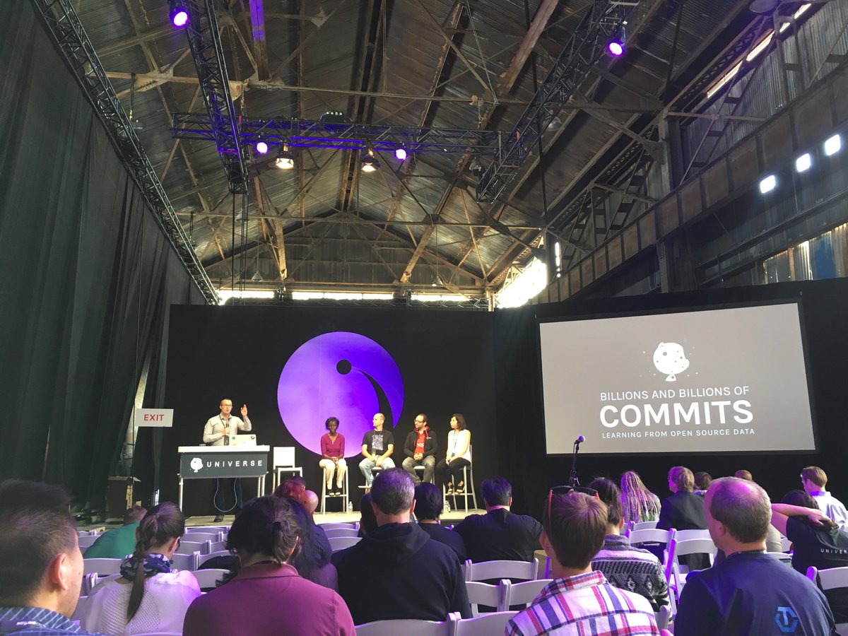 bkeepers's tweet photo. Billions and billions of commits @arfon @abernathyca @jeffmcaffer @felipehoffa @dabbish #githubuniverse https://t.co/37Dfbxu89k