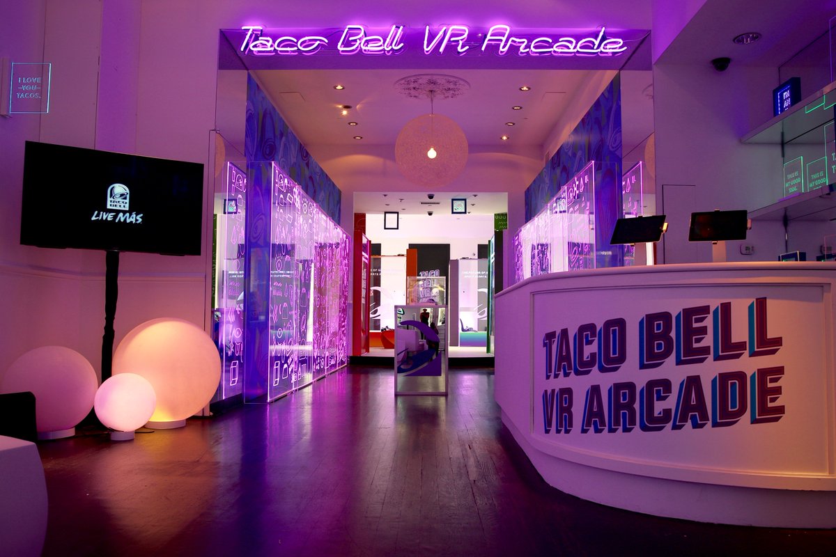 tacobell's tweet photo. That’s it for day one of our #VRArcade with @PlayStation. Doors open again tomorrow at 11am EST. 79 Greene St., NYC. https://t.co/2uyoXNt99g