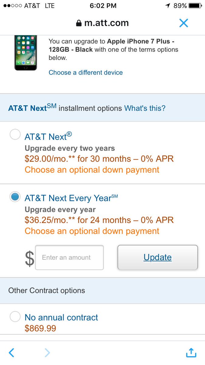 ErikCJohnson's tweet photo. @ATTCares doesn't work. I get to where I press "update" after selecting all options and it doesn't do anything. https://t.co/1tTF7kQwVZ