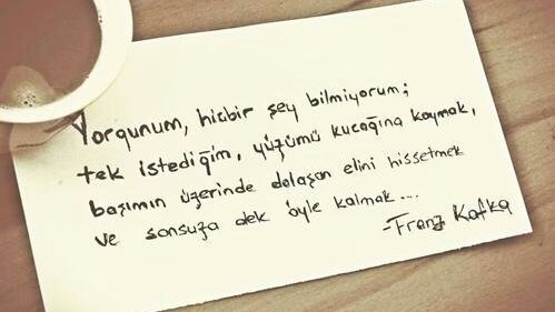 Yorgunum, hiçbir şey bilmiyorum.

Franz Kafka