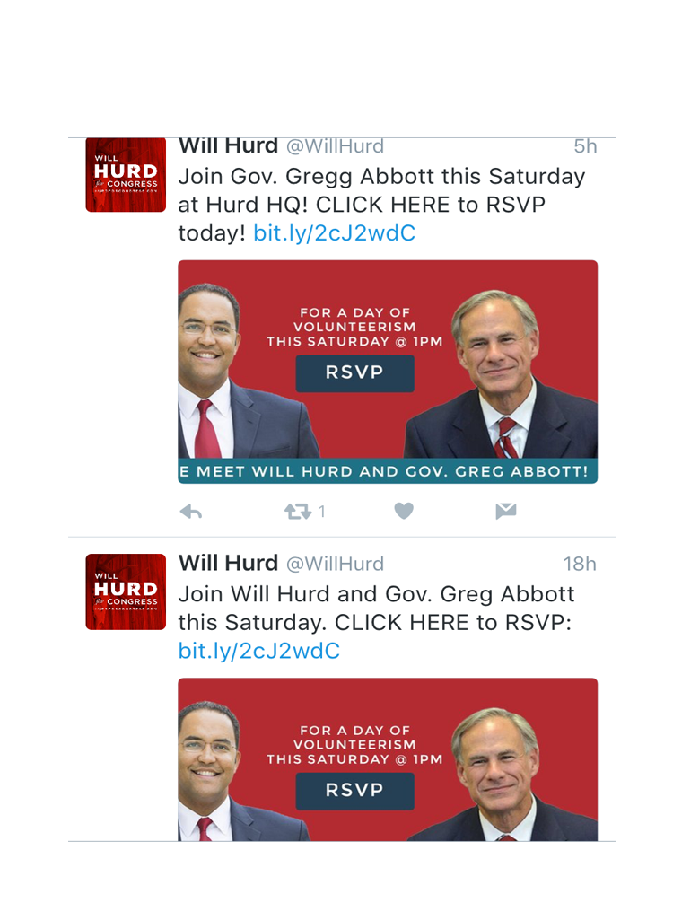 Pete4TX's tweet photo. .@WillHurd may repeat himself, but at least he only spells the Gov's name wrong once. #TX23→ https://t.co/w8ZQIO6ZDB https://t.co/SmG4obQc64