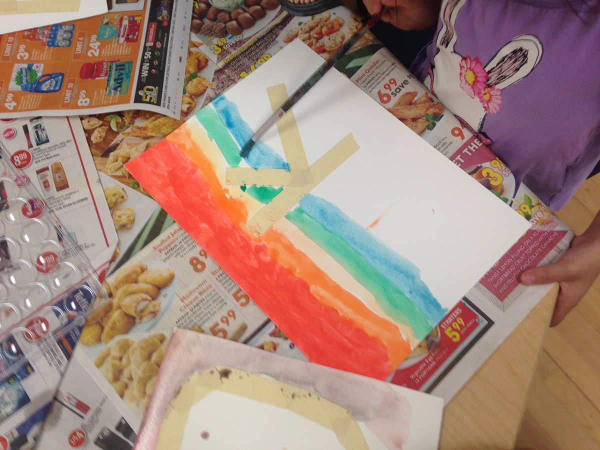 Mgikov's tweet photo. Masking tape + water colour Art with the first letter of our name! ❤️🎨 #kindergarten #finemotorskilldevelopment https://t.co/c0Aea9W1s9
