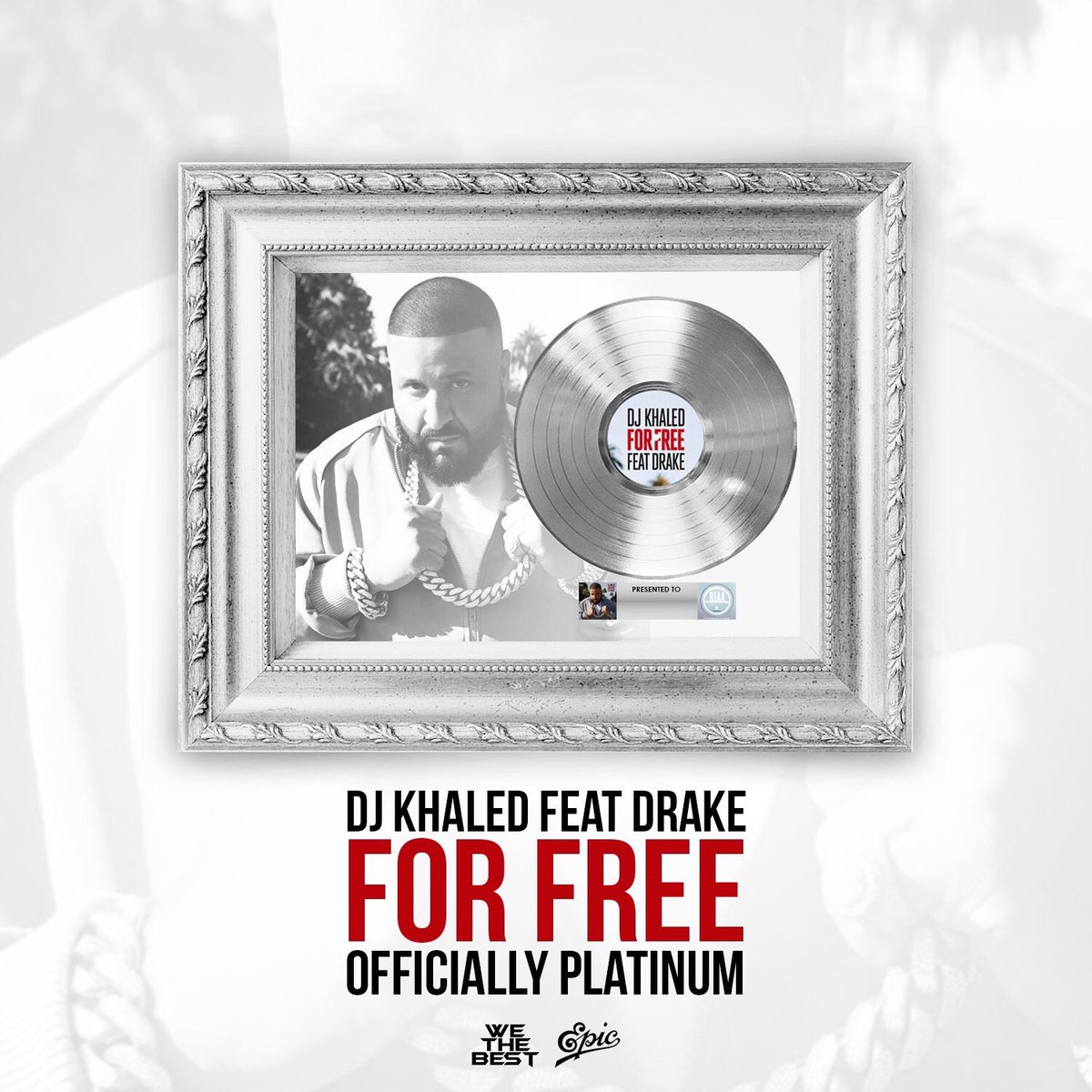 HollywoodDub's tweet image. ANOTHER ONE from my bro @djkhaled #ForFree featuring @Drake CERTIFIED PLATINUM @RIAA 💿 @WeTheBestMusic @Epic_Records