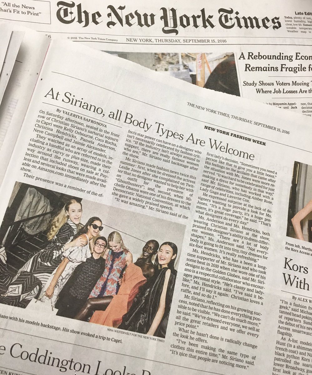 CSiriano's tweet photo. Thank you @nytimes for this Thursday Style section moment! Team Siriano loves celebrating women. @NYTStyles https://t.co/qwFRWUsJR9