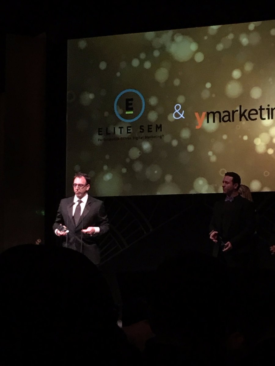 Yeah! Elite's CEO <a href="/benkirshner/">Ben Kirshner</a> accepts our 2016 <a href="/BingAds/">Now @MSFTAdvertising</a> Award for Independent Agency of the Year! #BingAgencyAwards