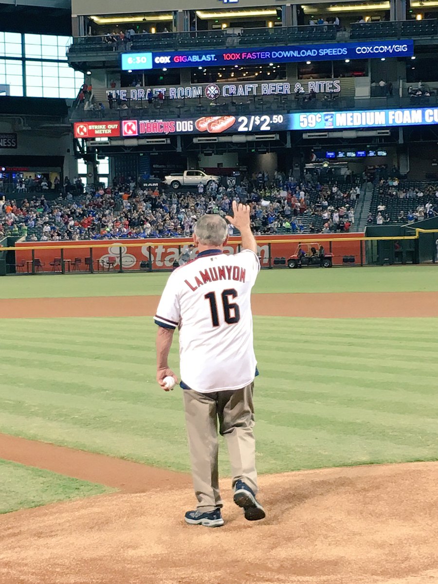LETRforSO's tweet photo. Chief LaMunyon has thrown out the pitch to @SocratesBrito &amp; we are ready to watch the @Dbacks play ball! #LETRConf https://t.co/HcIg5ocu7r