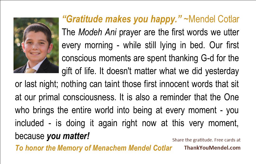 AggieRabbi's tweet photo. @MachonLYahadus I can send you #ModeAni cards for free. #thankfuldaily https://t.co/NMgAFBbvu0
