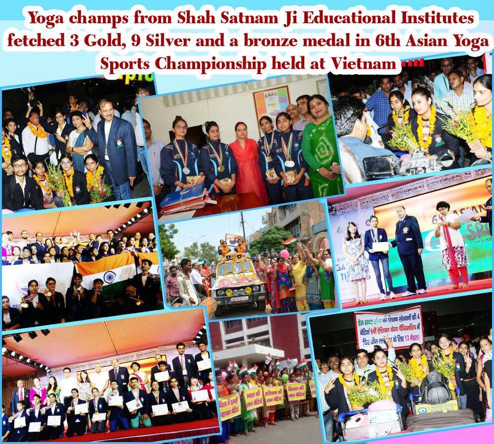 Gurmeetramrahim's tweet photo. #OurDaughtersOurPride Yoga Team from Shah Satnam Ji Edu.Inst. returned home to Warm Welcome by DC &amp; City Authorities https://t.co/LDDU0JWeLm
