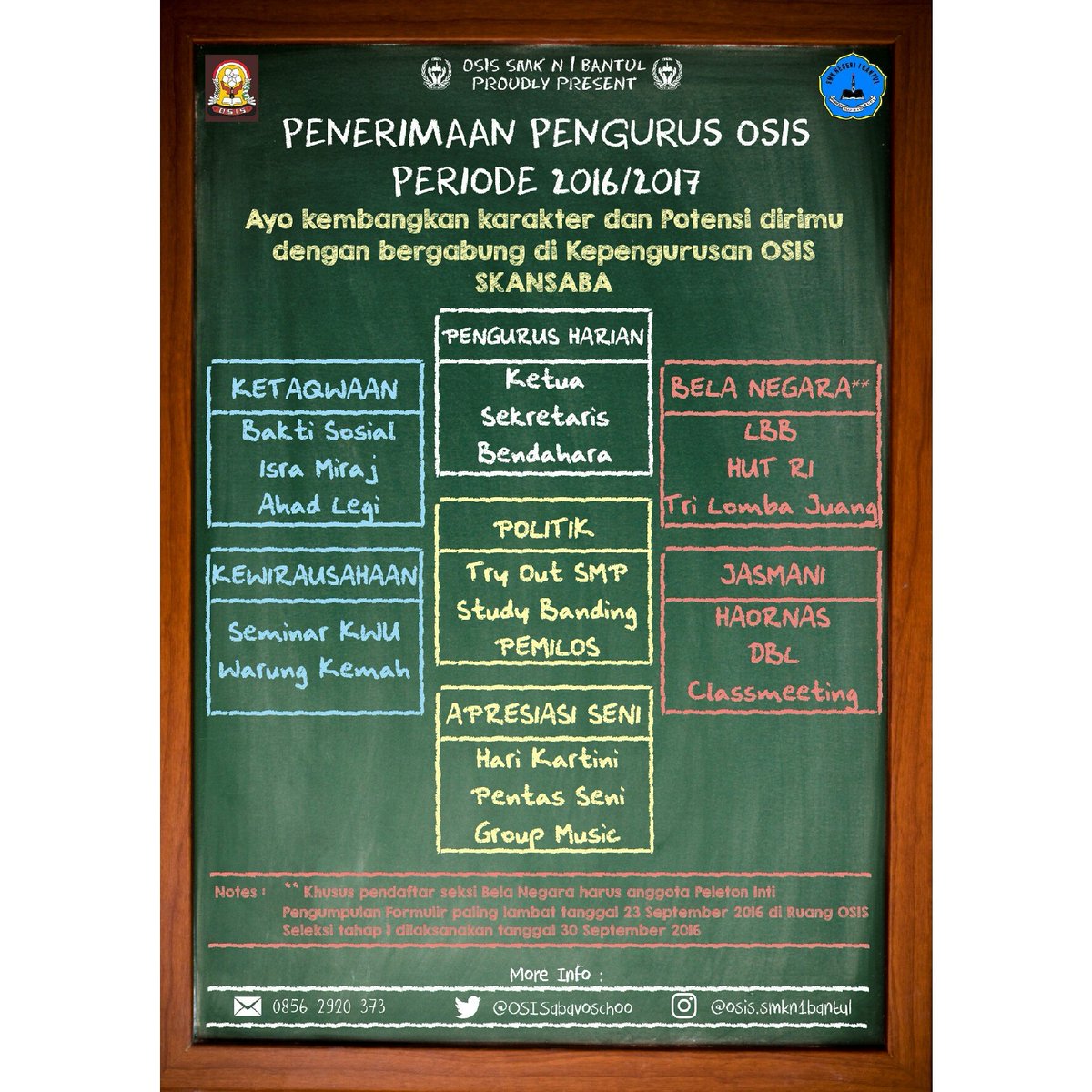 PENERIMAAN PENGURUS OSIS PERIODE 2016/2017.