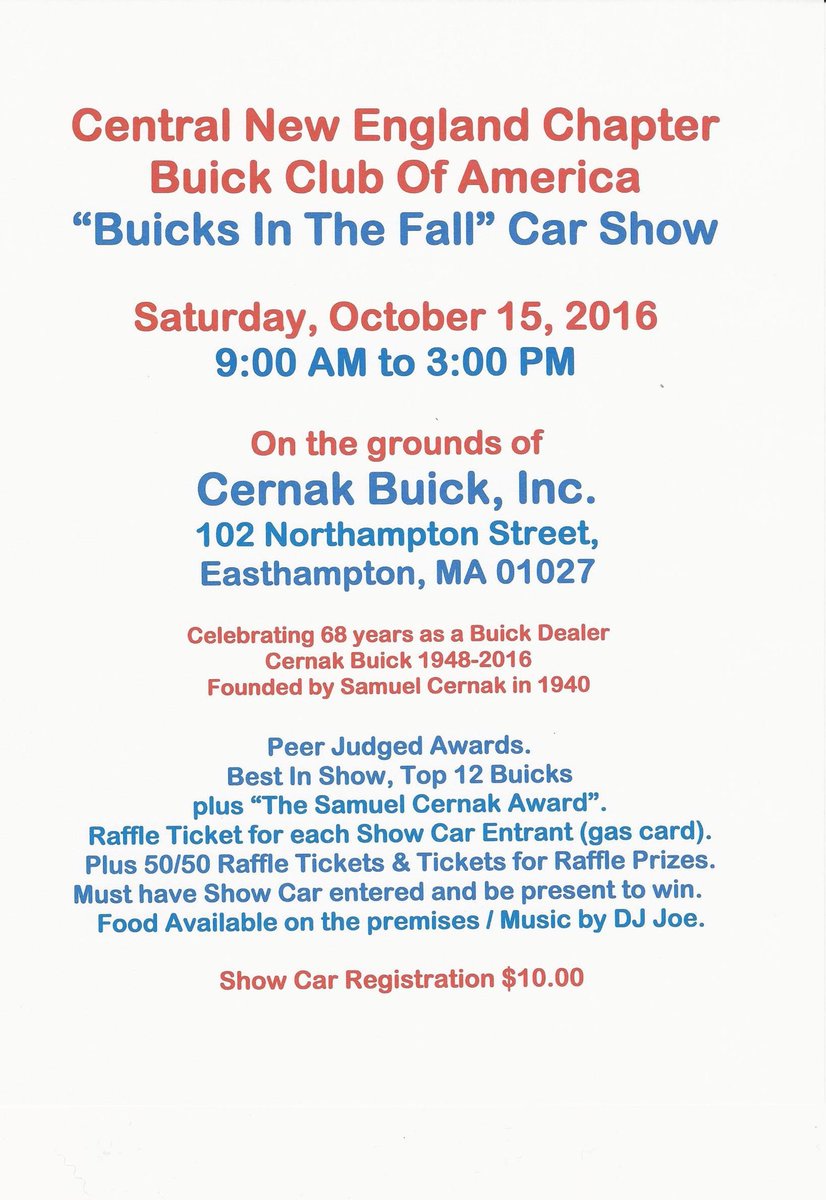 David70BuickGSX's tweet photo. #BuicksInTheFall @cernakbuick is less than a month away. #CentralNewEnglandChapter of the #BuickClubOfAmerica πππ https://t.co/WKPAtkJa7I
