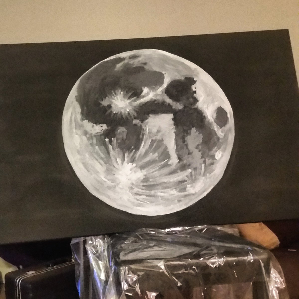 AstroOrionis's tweet image. .. &amp;amp; somedays you buy a 48"x30" canvas on your way home from work and just start #painting a giant #moon ..