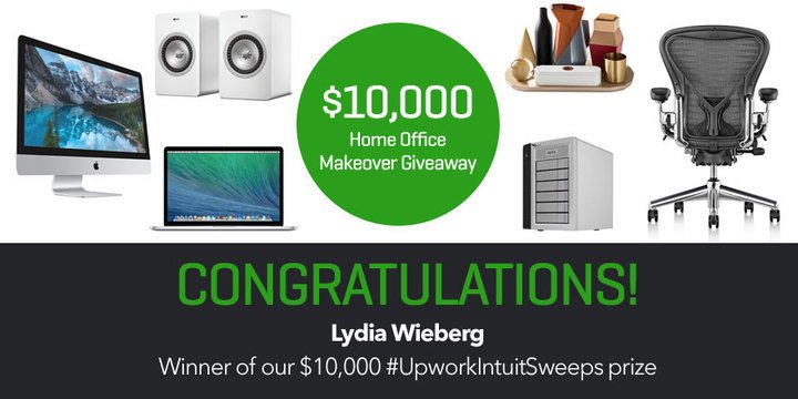 Upwork's tweet photo. Congratulations to our grand prize #UpworkIntuitSweeps winner! Can't wait to see how you style your new office. https://t.co/duMLbNnR94