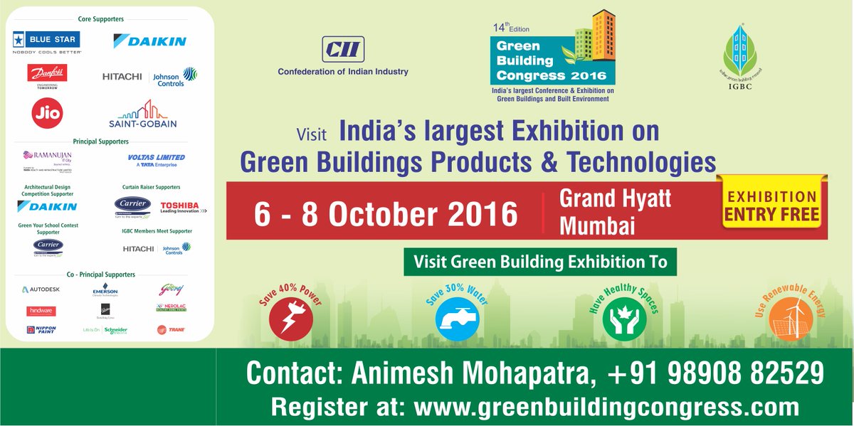 Igbc2016's tweet photo. Visit India's Largest Exhibition on Green Buildings Products &amp; Technologies on 6 - 8 Oct 2016, Grand Hyatt, Mumbai https://t.co/Yu8UW3AmbO