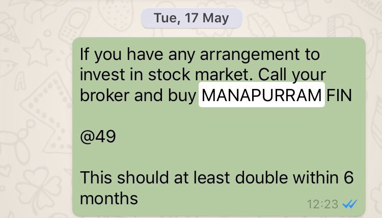 iManasArora's tweet image. Exactly 4 months later. 100% returns. #Manapurram #Nse #Bse #Sensex #Nifty #SuperPerformance @markminervini