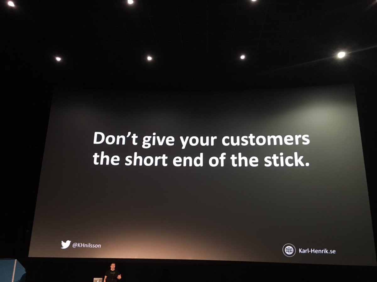 UlaWiechowska's tweet photo. Don't give your customers the short end of the stick. @KHNilsson #IoT #Devday2016 https://t.co/qYdUURFmRp