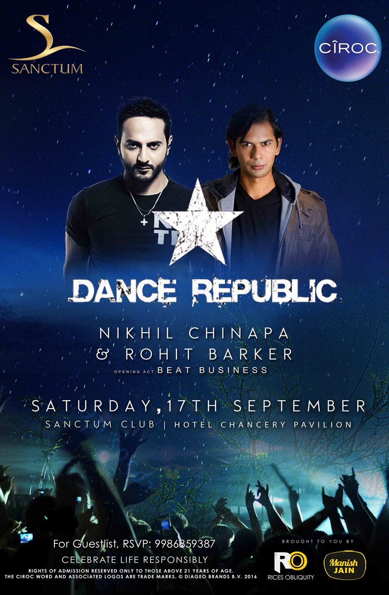 nikhilchinapa's tweet photo. Tomorrow in #Bangalore. @rohitbarker and I are teaming up as #DanceRepublic at Sanctum. Get in! https://t.co/a9tNLmsW3J