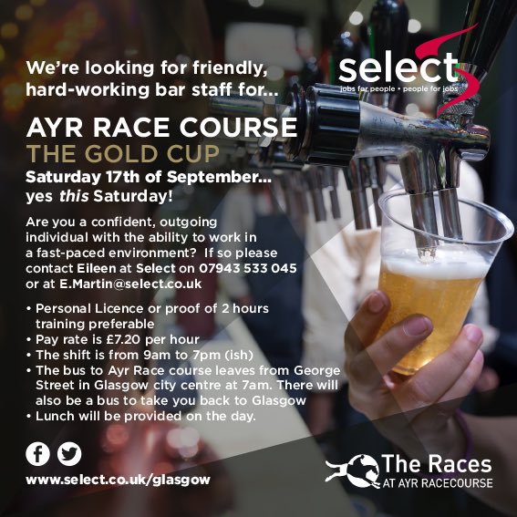 selecteileen's tweet image. Come and work at the gorgeous @ayrracecourse tomorrow and soak up the atmosphere that is the Gold Cup 🏆🐎💷