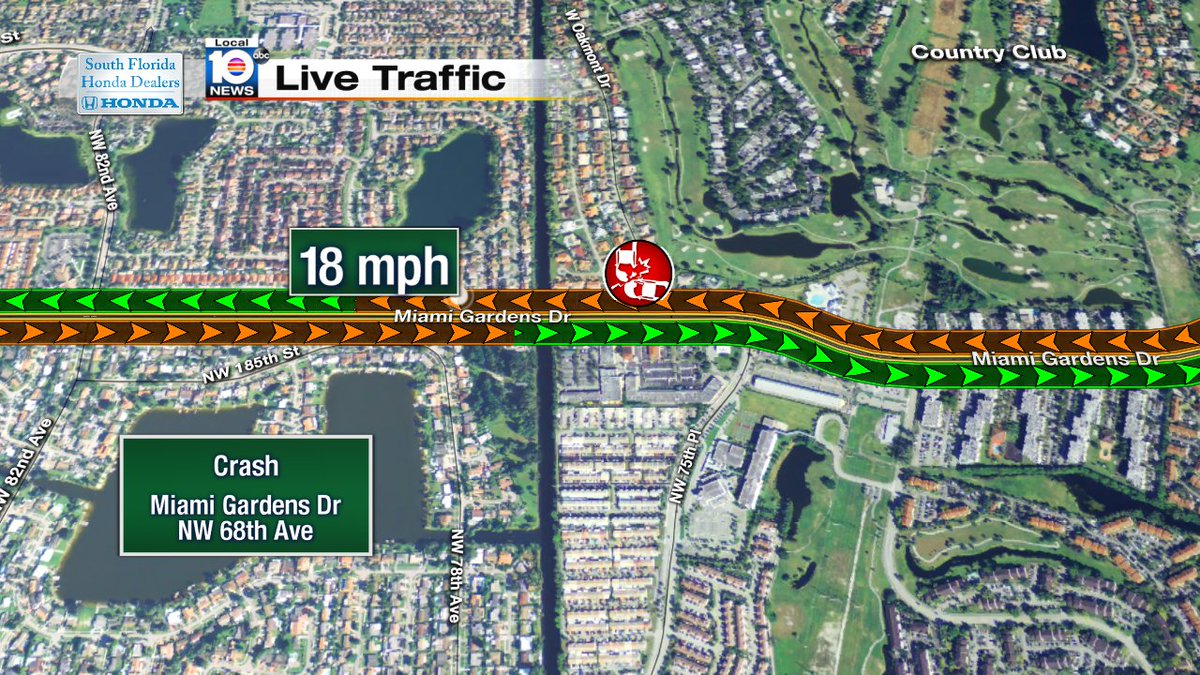 Crash on Miami Gardens Dr at NW 68th Ave #traffic #miami https://t.co/qrJ4j3YY5X