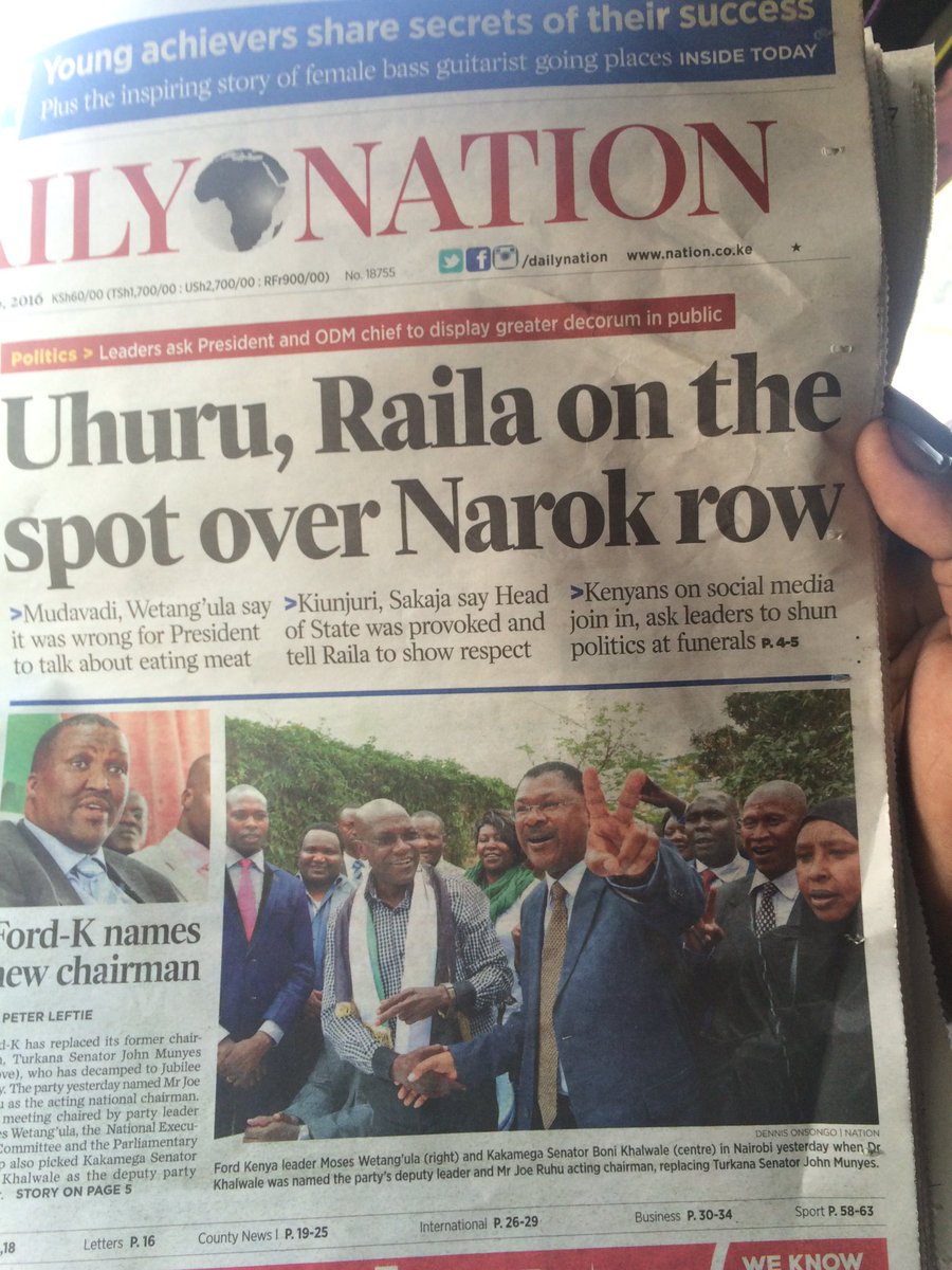 Disembe's tweet photo. Raila's message to Uhuru was simple: implement TJRC report. But @dailynation has gone fishing trivialities. (1/x) https://t.co/MHWd2xBj4w