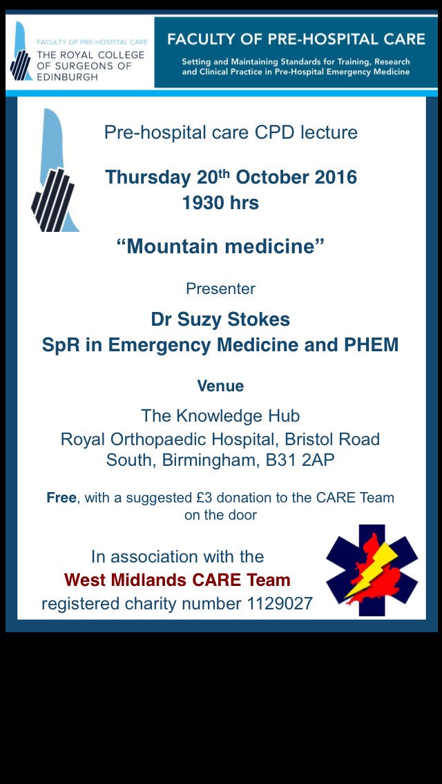 Please spread the word and make a note in your diaries about next months Care Team lecture on #Mountainmedicine