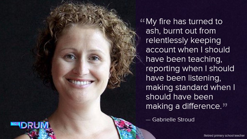 ABCthedrum's tweet photo. .@GJ_Stroud tells #TheDrum why she left her teaching job after 15 years. Read her essay here https://t.co/npTZATymPl https://t.co/eAZhqrsUcZ