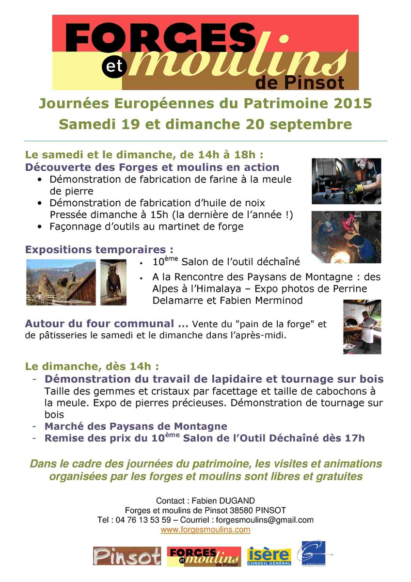 IsereCulture's tweet photo. Planifiez votre #programme aux #Forges et #moulins de #Pinsot #JEP2016 https://t.co/w5fd3CA3Jv https://t.co/lRauyVdoiR