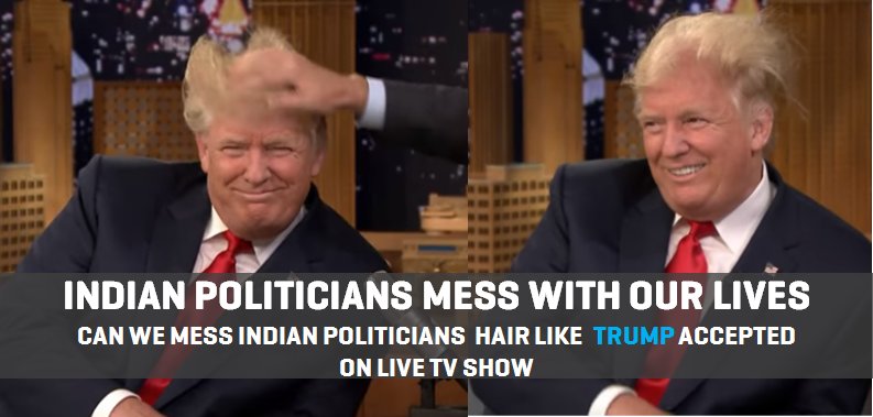 StartupTimes1's tweet photo. #DonaldTrump Lets TV Anchor Mess his #hair . Does #India Politicians let anybody do this in Public!!!

#startups https://t.co/gVPwiT7kAn