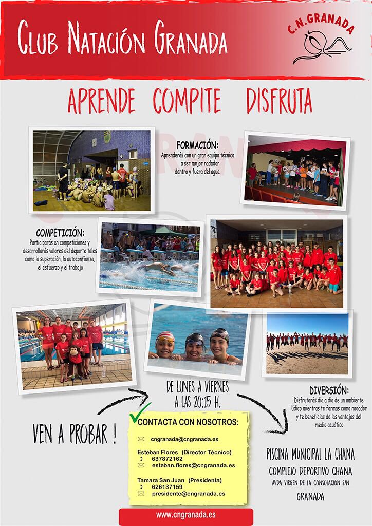 CNGranada's tweet photo. EL CLUB NATACIÓN GRANADA arranca una temporada más para ofrecer lo mejor de este deporte #únete #CNG https://t.co/wPfeDs5bFW