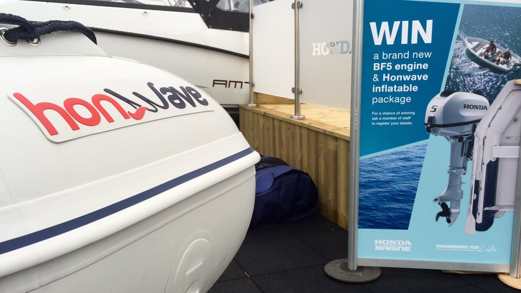 HondaUKPower's tweet photo. Heading to @SotonBoatShow? You could win a #BF5 outboard and #Honwave package. Visit us on stand C066 to enter! https://t.co/QMIW70bXhn