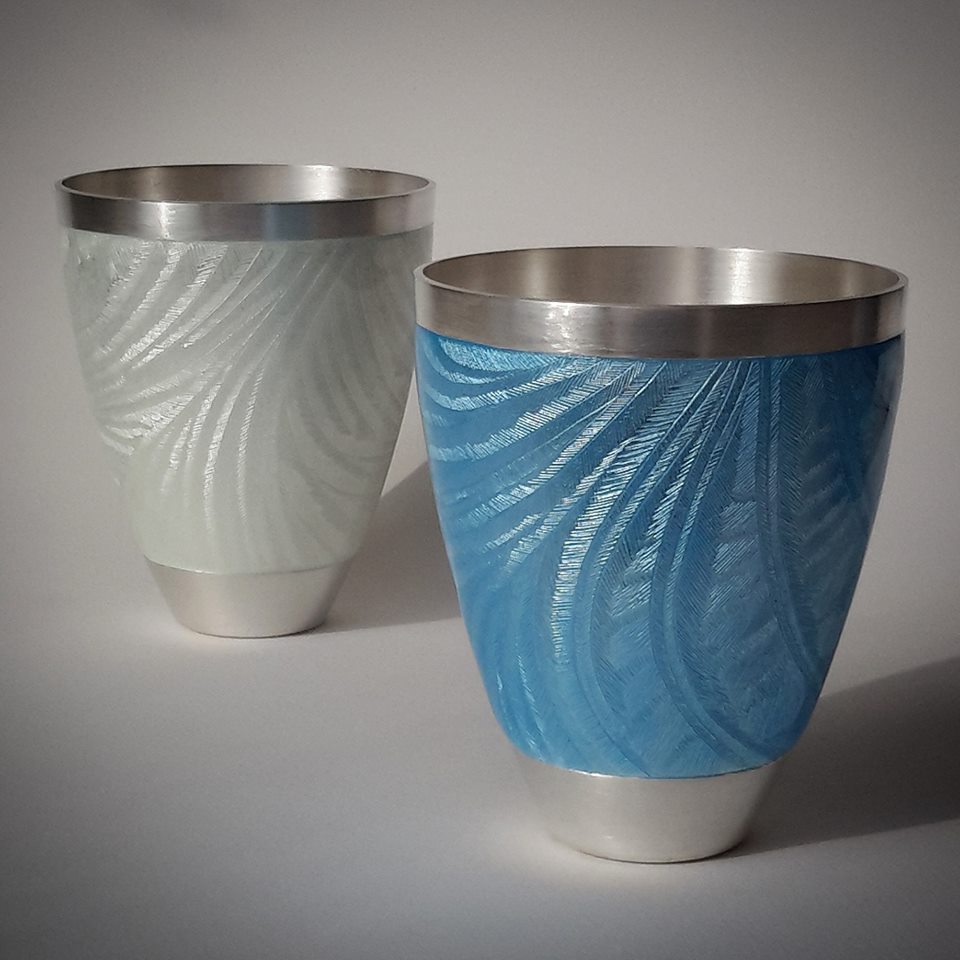 Touch of frost Beakers for Goldsmiths Fair - Week One #goldsmithsfair16 #enamel #silver #engraving