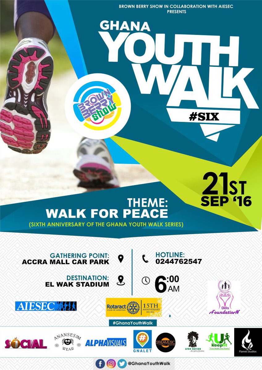 GhanaYouthWalk's tweet photo. Join lots of fun loving Ghanaian Youth as we walk FOR PEACE from the Accra Mall 
 #GhanaYouthWalk #BrownBerryShow https://t.co/OPqxAf0GBw