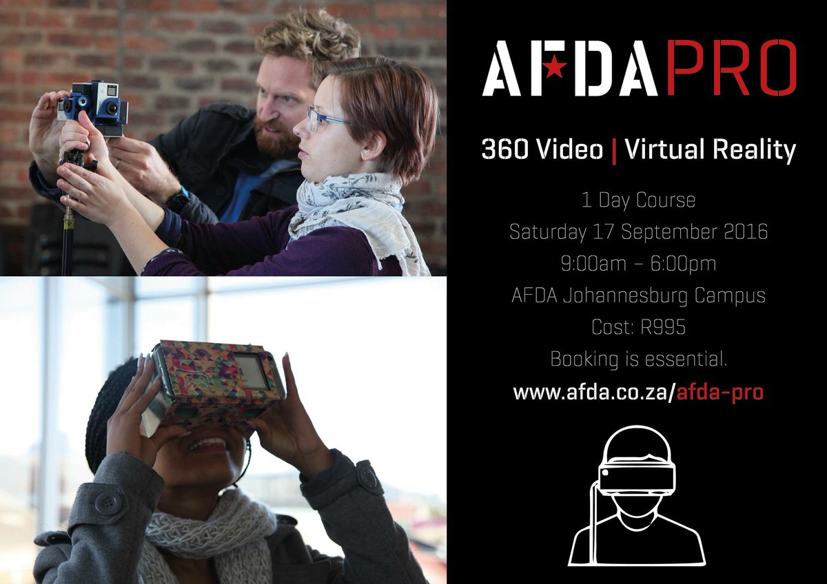 afda_co_za's tweet photo. Limited space available for #AFDAPRO Virtual Reality 1-day course tmrw. Call Pamela 0114828345 / pamela@afda.co.za https://t.co/Wl6yUEmD70