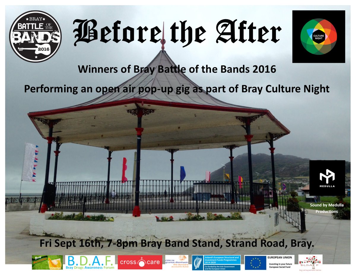 Bray_BotB's tweet photo. @beforetheafter1 playing tonight on #Bray Band Stand for @CultureNight 7-8pm #LoveCulture #CultureNight #BrayBotB https://t.co/zw3nfkjrUT