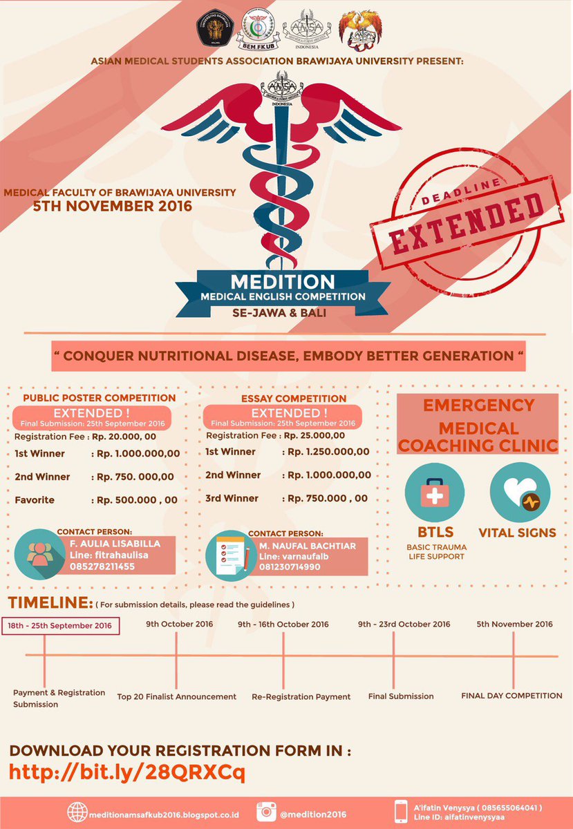 amsaub's tweet photo. @SMAN9_MALANG Calling for High School Competitors!
MEDITION 2016 Competition
with total prize of 5 million rupiahs! https://t.co/fSzXrdp0Gb